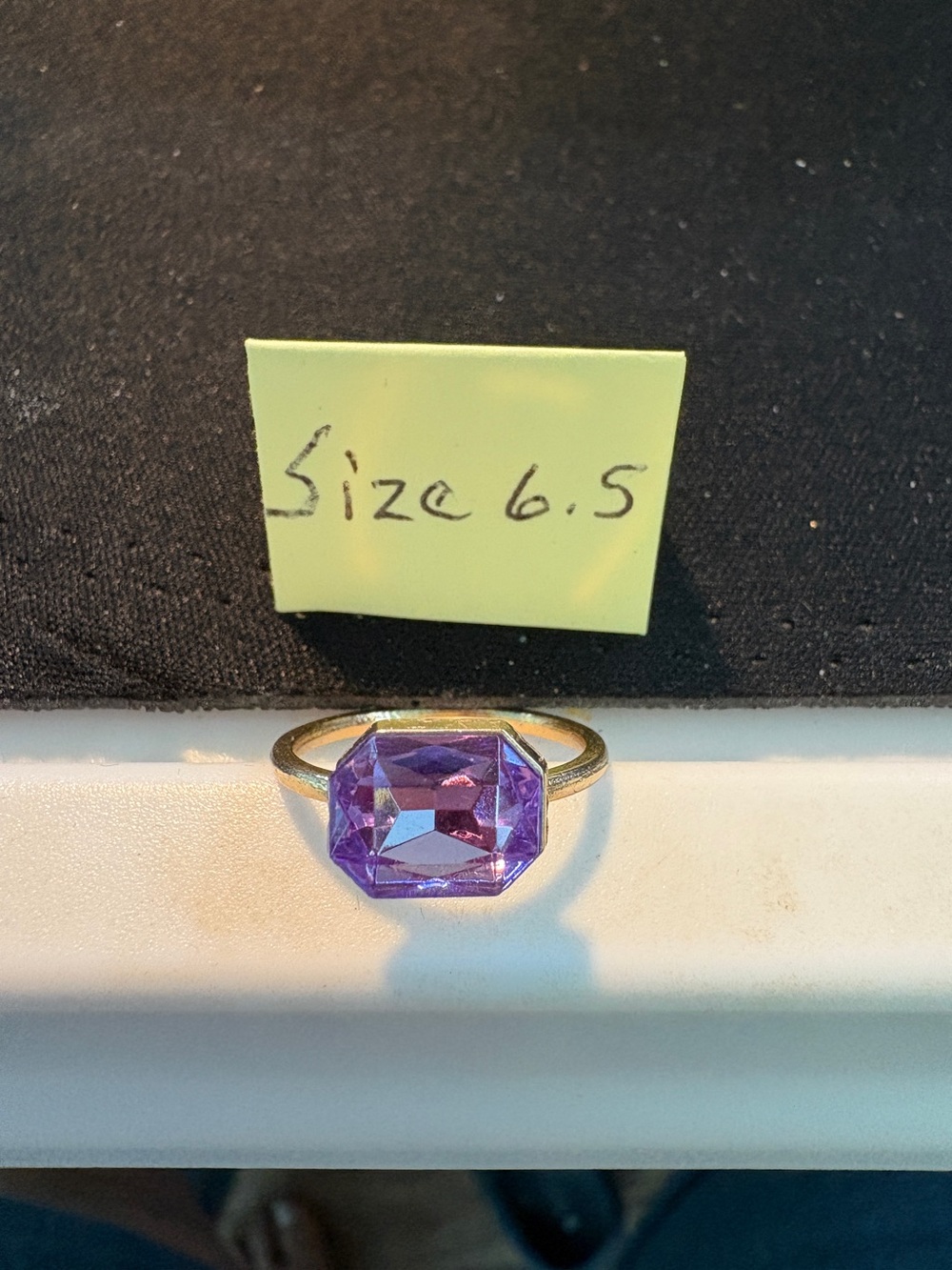 Gold Ring with Purple Octagon Gemstone - Size 6.5
